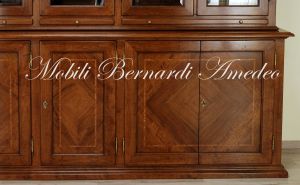 Removable classic style bookcase made of walnut wood with closed and glass doors
